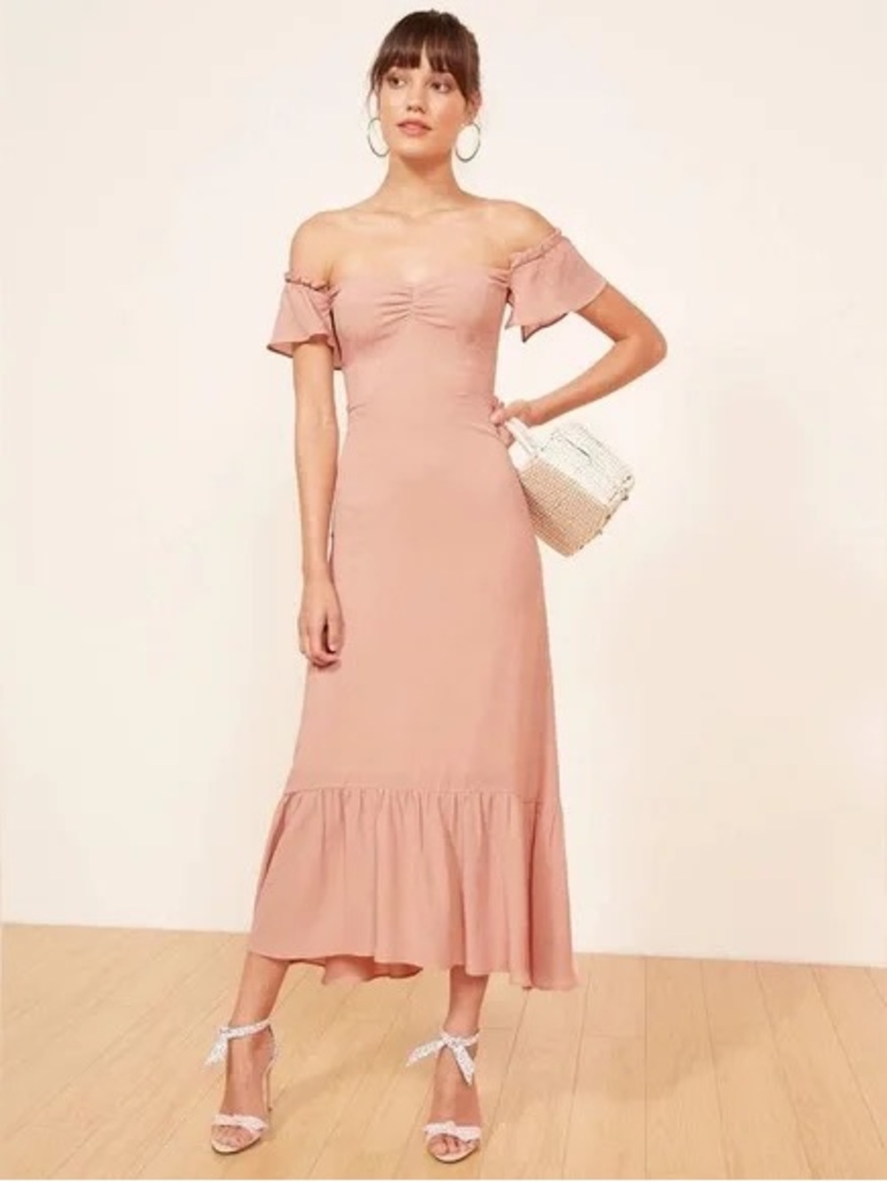 Reformation One-Shoulder Midi Dress in Dusty Rose